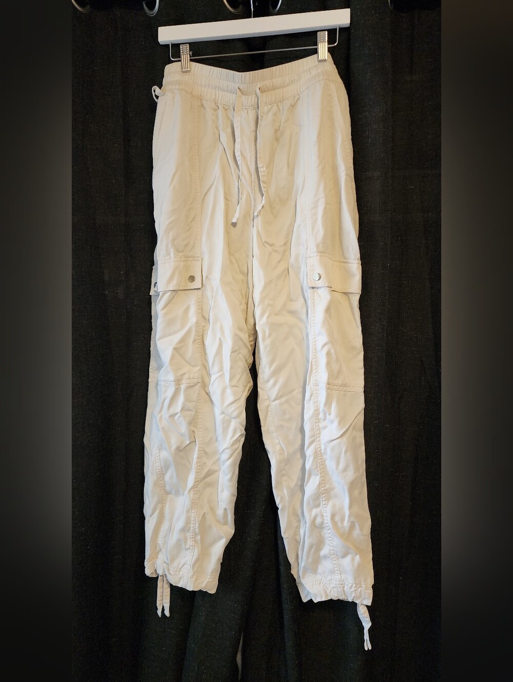 Athleta Cargo Pants Women’s Large – Off‑White Baggy Utility Elastic Waist